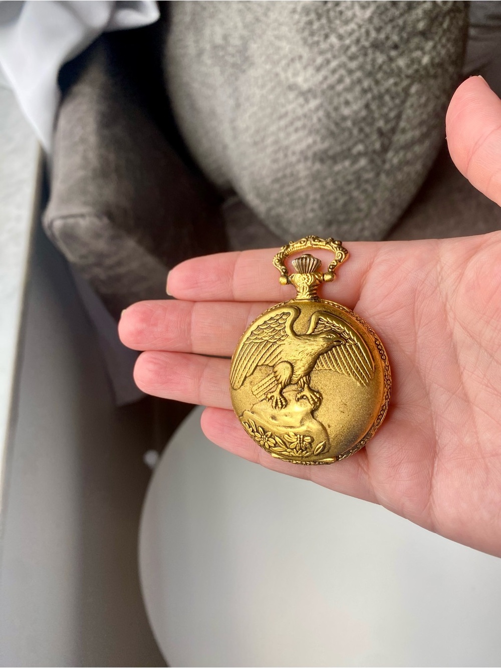 Vintage Eagle Pocket Watch Gold Tone / Working / New Battery